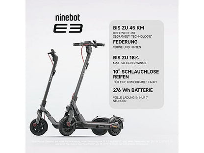 SEGWAY Ninebot E3 D E-Scooter – 10 Zoll, 25 km/h, Klappbar & Stylisch | Schwarz / Silber / Rot